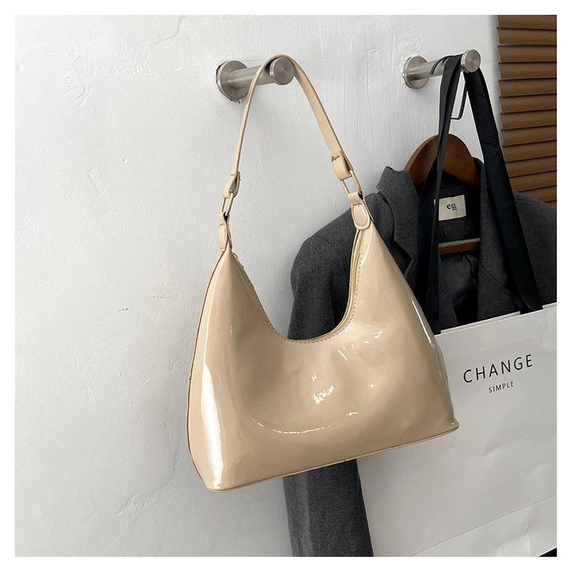 Elegant Casual Bright Face Western Style Early Spring New Arrival Patent Leather Fashionable Light Luxury Shoulder Hand Underarm Women's Bag