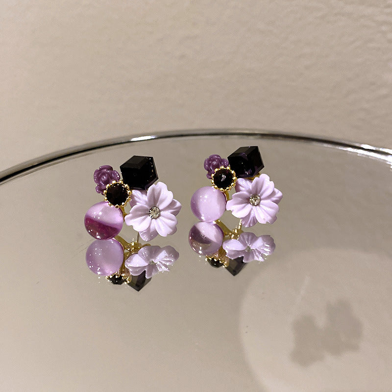 CRYSTAL FLOWER STUD EARRINGS KOREAN STYLE  ELEGANT WOMEN'S JEWELRY