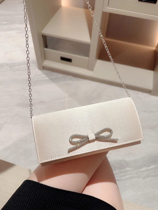 Apricot Green Black Polyester Solid Color Bow Knot Bowknot Evening Bags