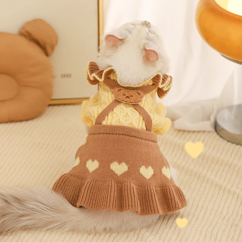 Ruffled Collar Knitted Dog Cat Sweater Dress