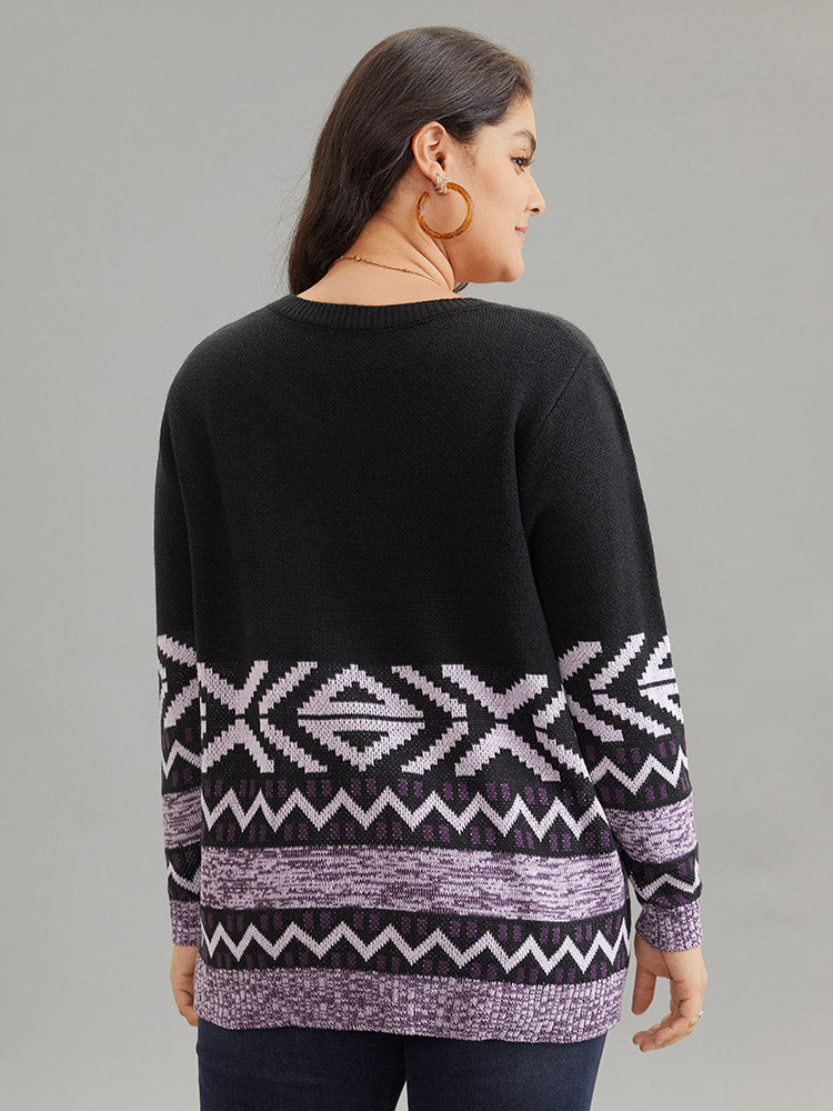 Bandana Jacquard Heather Patchwork Pullover