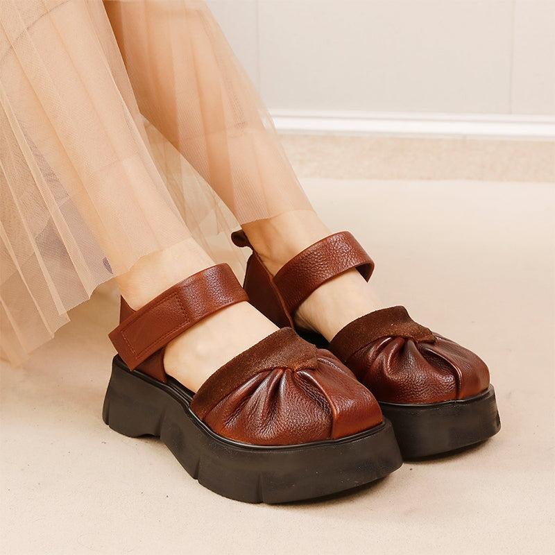 60mm Chunky Sole Cow Leather Mary Jane Platform Shoes in Black/Brown