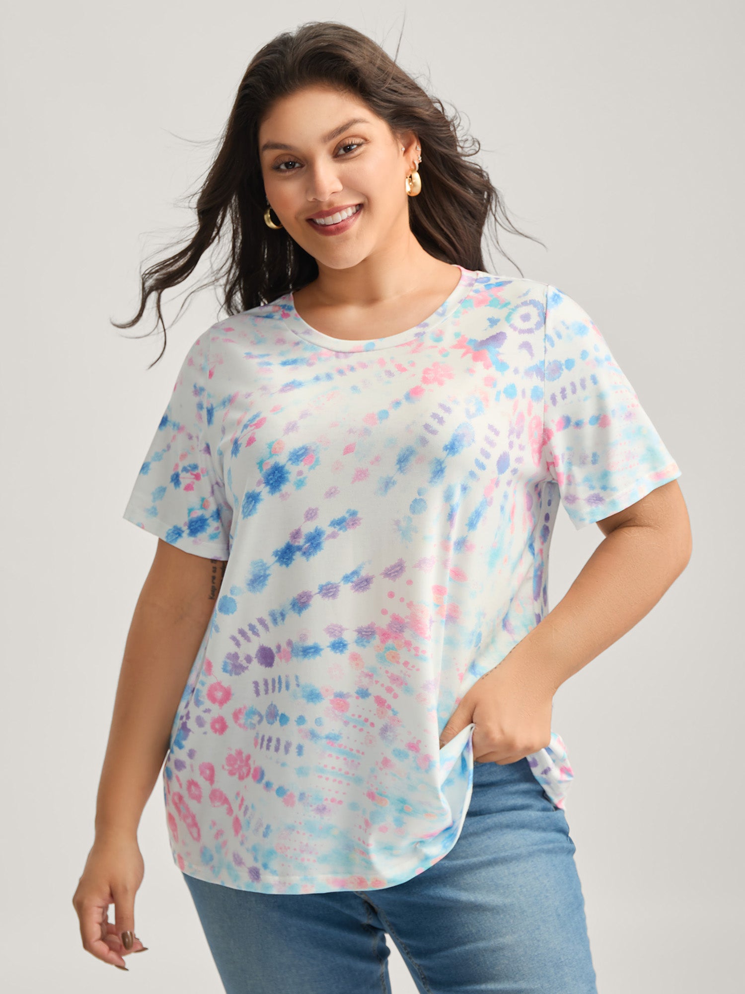 Tie-Dye Ombre Round Neck T-Shirt