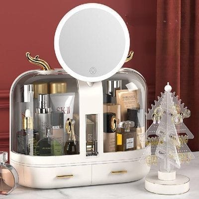 DESKTOP LED DOUBLE DOOR COSMETIC ORGANIZER