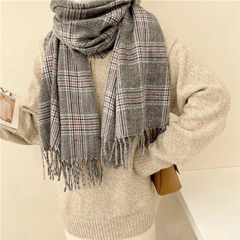 Women's Elegant Plaid Cotton Scarf