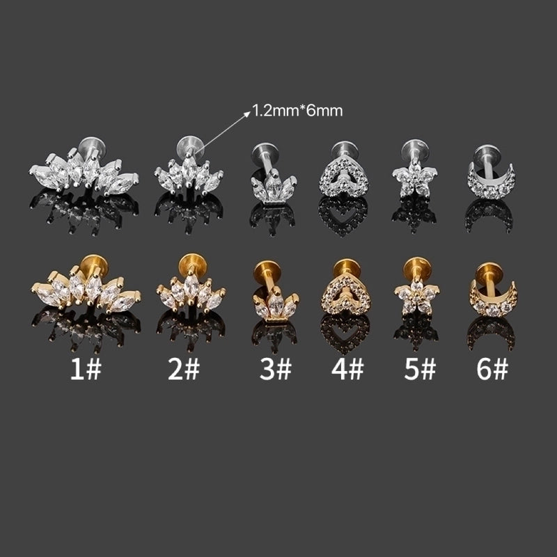 1 Piece Lip Rings Minimalist Classic Style Heart Shape Crown 316L Stainless Steel  Plating Inlay Zircon K Gold Plated Lip Rings Ear Cartilage Rings & Studs