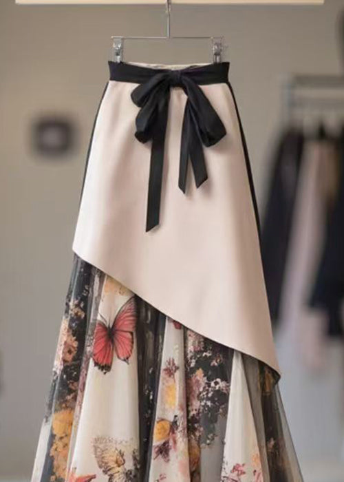 Chic Asymmetrical Print High Waist Chiffon Patchwork Skirts Spring