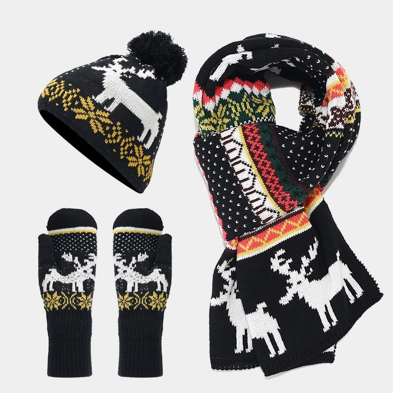 Women's Elegant Basic Minimalist Printing Acrylic Scarf Hat Gloves 3 Pieces Set