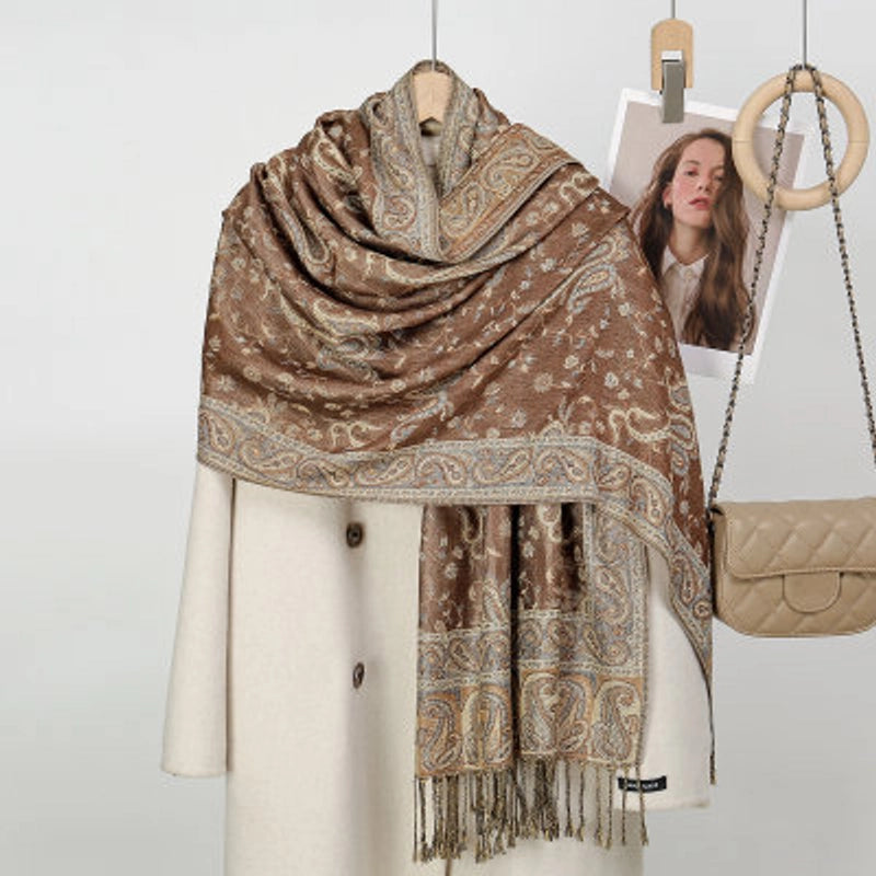 Women's Pastoral Cashew Nuts Flower Polyester Tassel Scarf