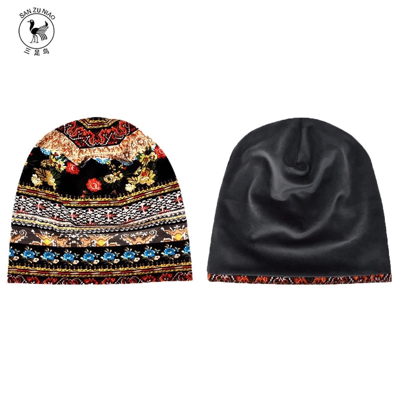 Unisex Basic Retro Flower Printing Eaveless Sleeve Cap