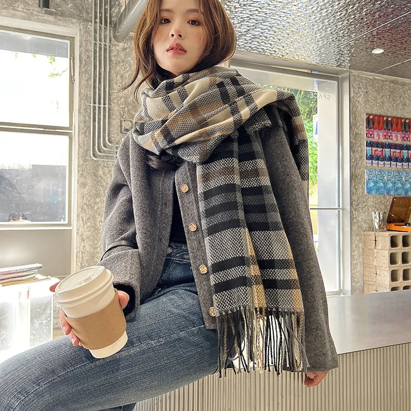 Unisex Lady Lattice Imitation Cashmere Scarf