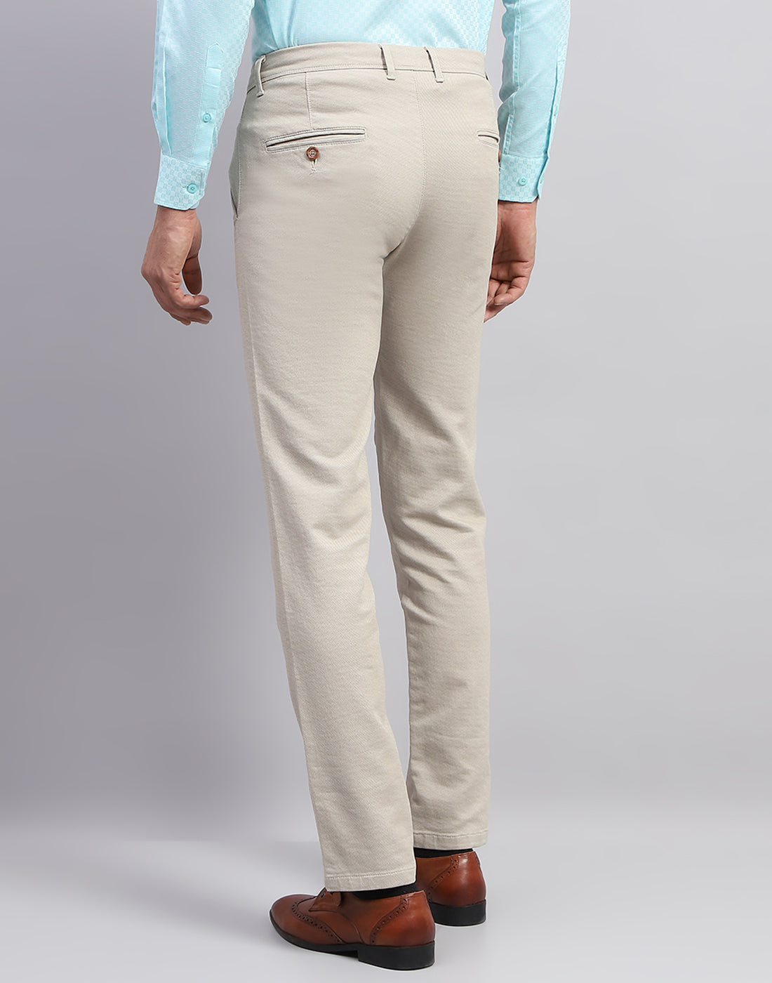 Men Beige Solid Smart Fit Trouser