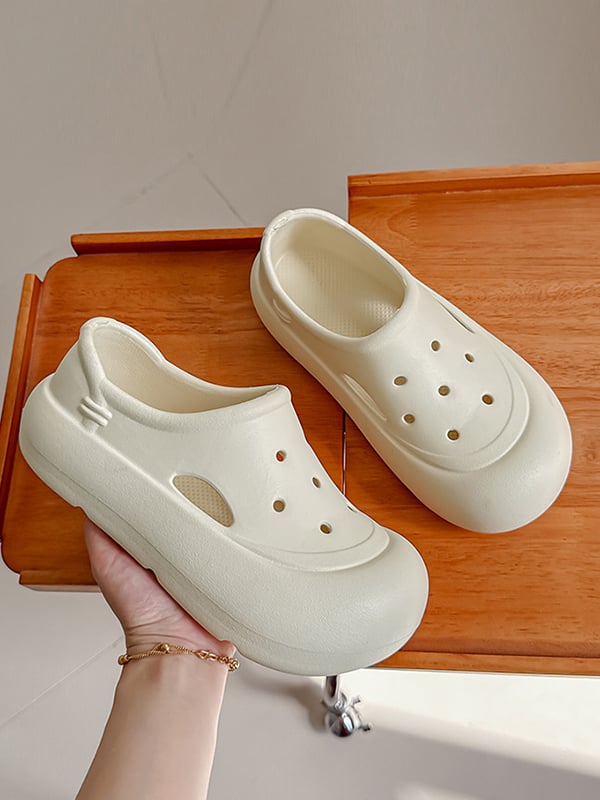 Hollow Round Cut Solid Color Crocs Platform Shoes Sandals