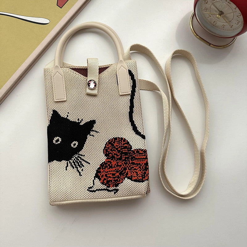 Unisex Small Knit Stripe Heart Shape Basic Vintage Style Weave Square Lock Clasp Phone Wallets