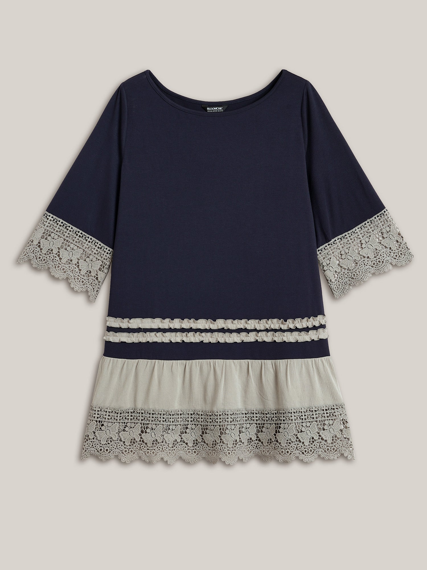 Lace Panel Color Contrast Tunic T-Shirt