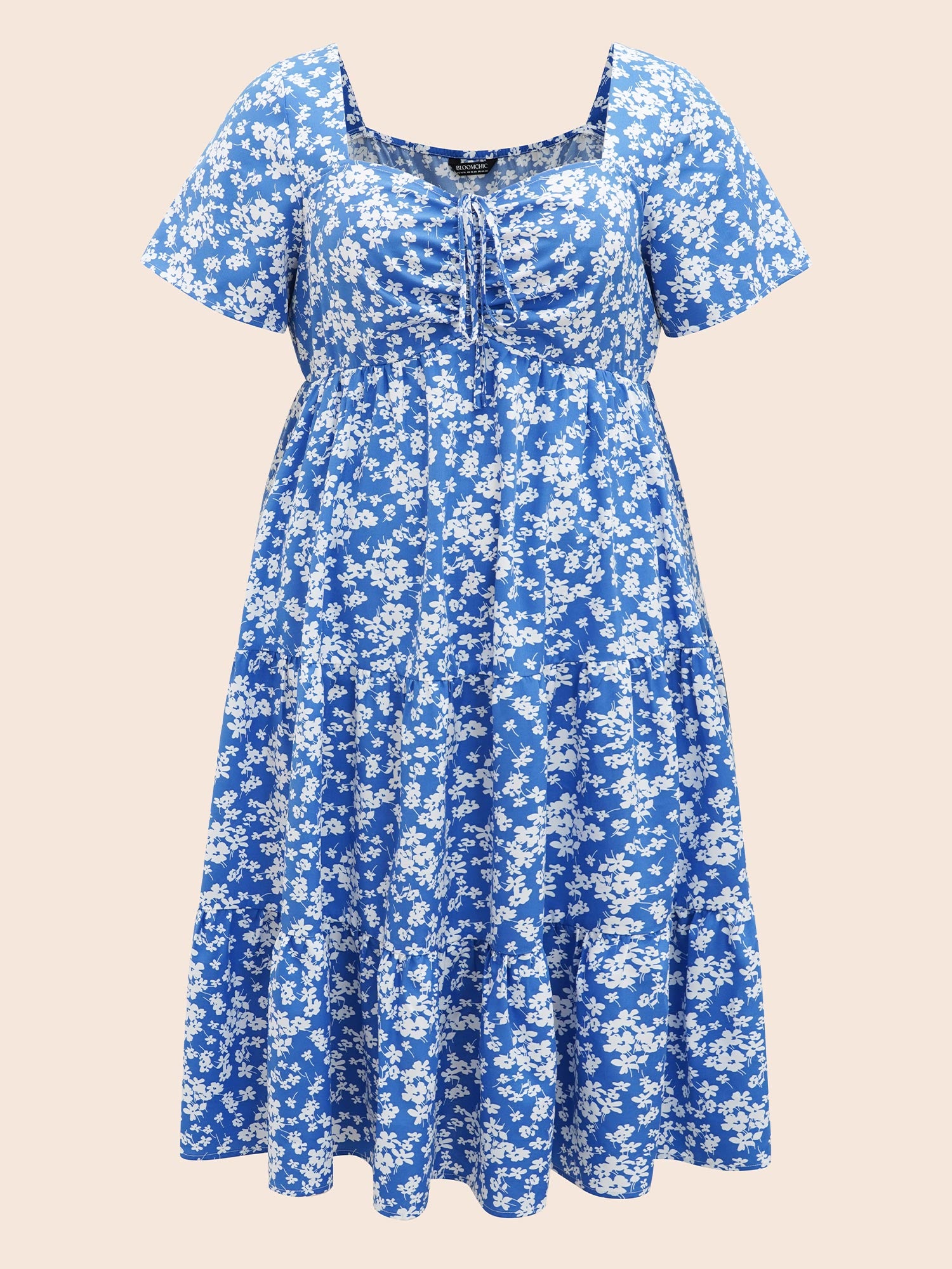 Ditsy Floral Heart Neckline Drawstring Dress