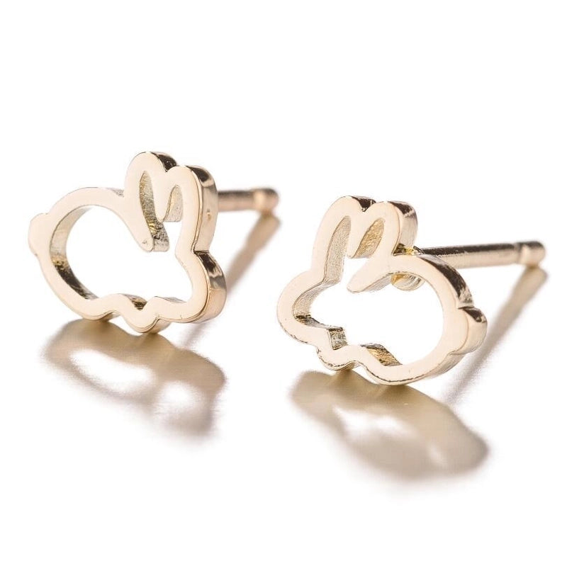 Minimalist Letter Cat Elephant Stainless Steel Plating Hollow Out Ear Studs 1 Pair