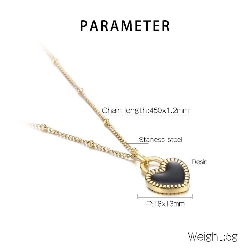 Minimalist Heart Shape Titanium Steel Resin 18K Gold Plated Inlay Pendant Necklace