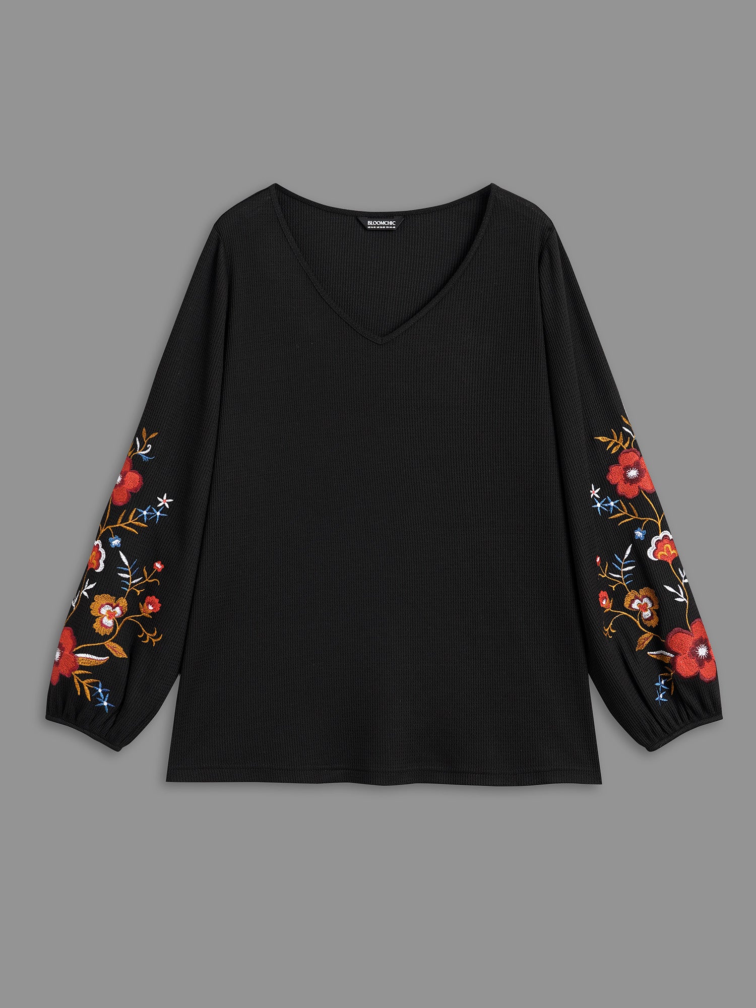 Waffle Knit Floral Embroidered Top