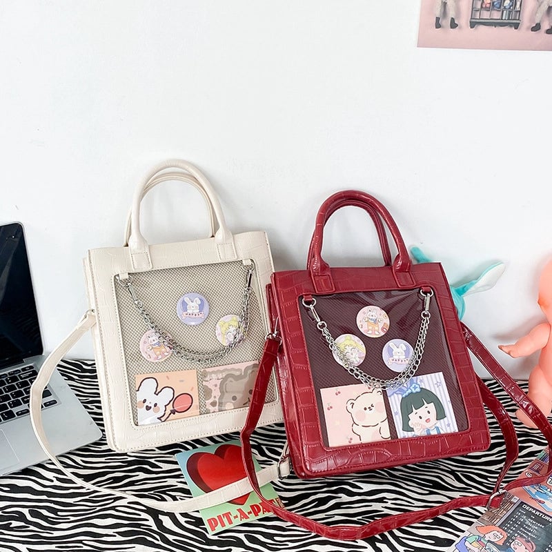 Women's Medium Pu Leather Cartoon Cute Square Zipper Shoulder Bag Handbag Crossbody Bag
