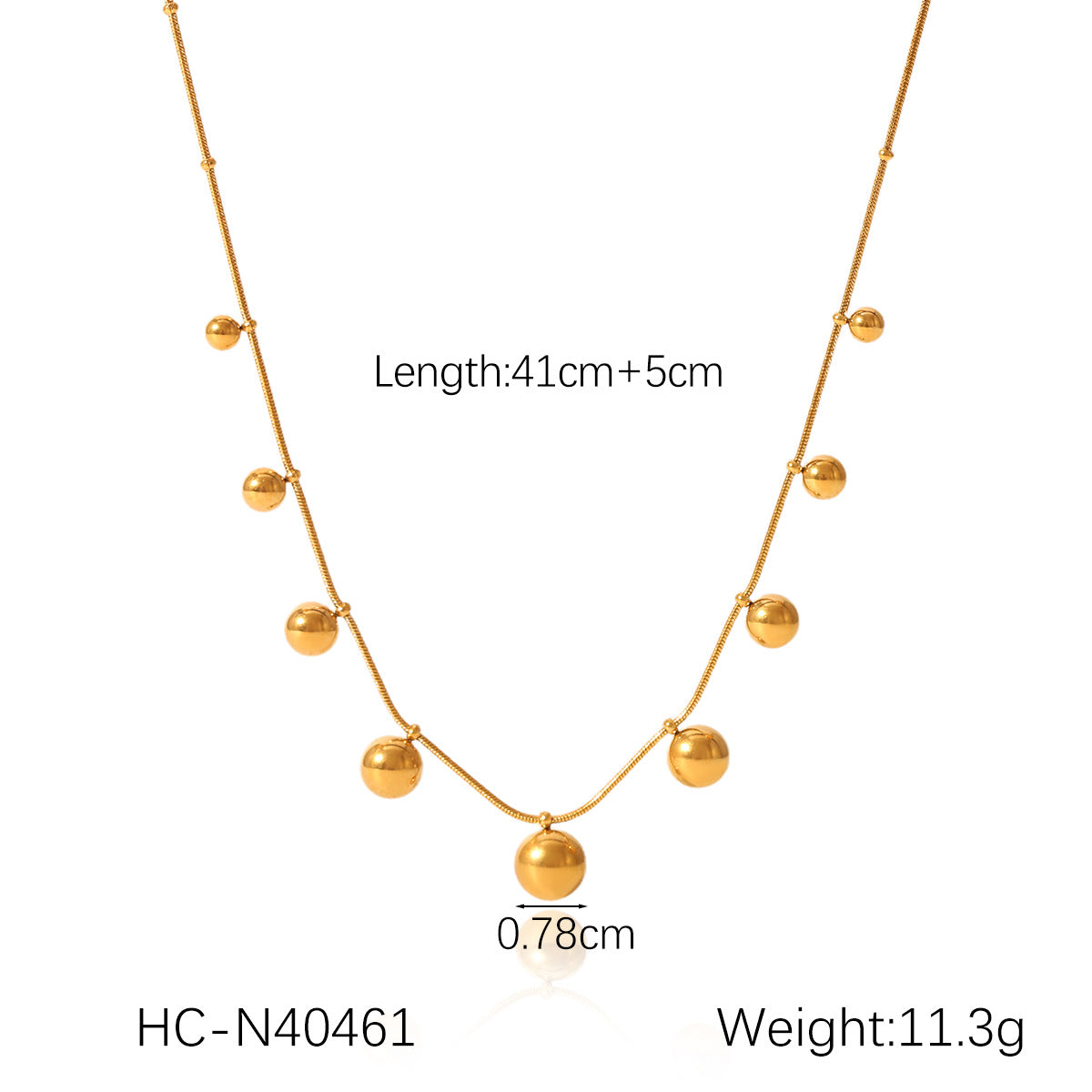 Stainless Steel Clip Bead Snake Bone Chain Tassel Size Gold Ball Pendant Necklace Female Titanium Steel Clavicle Chain Necklace