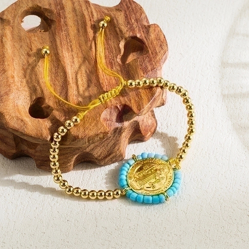 Classic Style Round Saint Benedict Copper Plating Bracelets