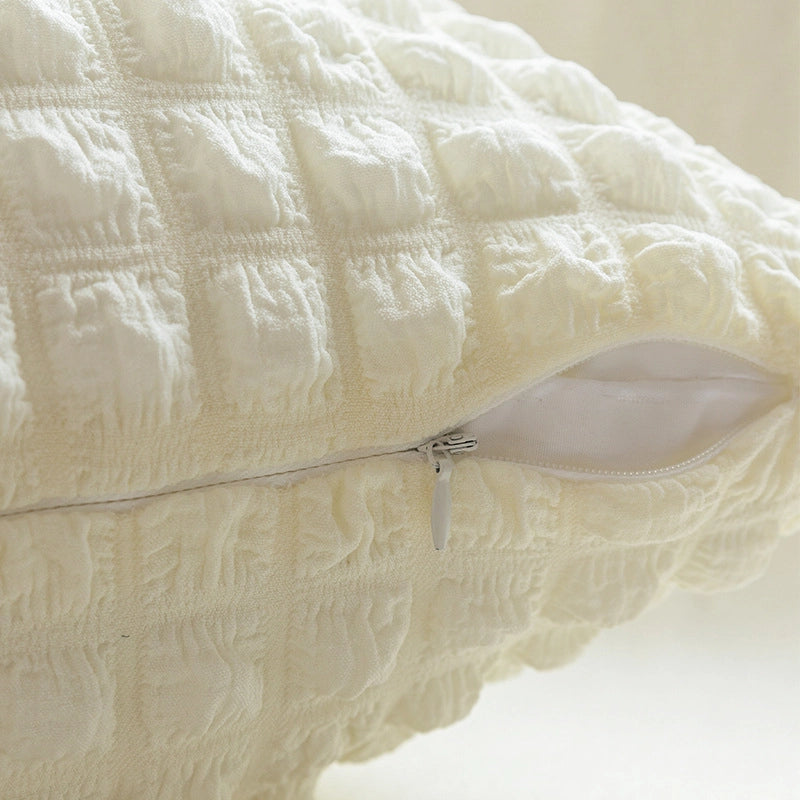 Cream Style Pillow Home Sofa Cushion Simple Solid Color Elastic Puff Plaid Pillow Case Bedside Pillow