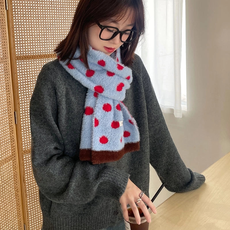 Women's Cute Sweet Round Dots Color Block Imitation Mink Bejirog Knitted Scarf