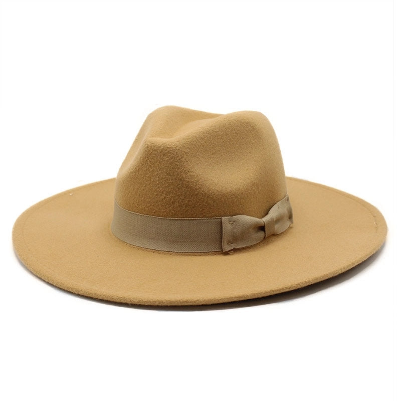 Unisex Basic Vintage Style Solid Color Bowknot Big Eaves Flat Eaves Fedora Hat