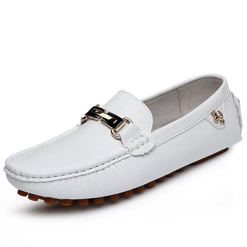 Fransikin business Men Loafers Soft Moccasins High Quality Spring Autumn Genuine Leather Shoes Men Flat Driving Shoes White Soft Folding Bean Shoes