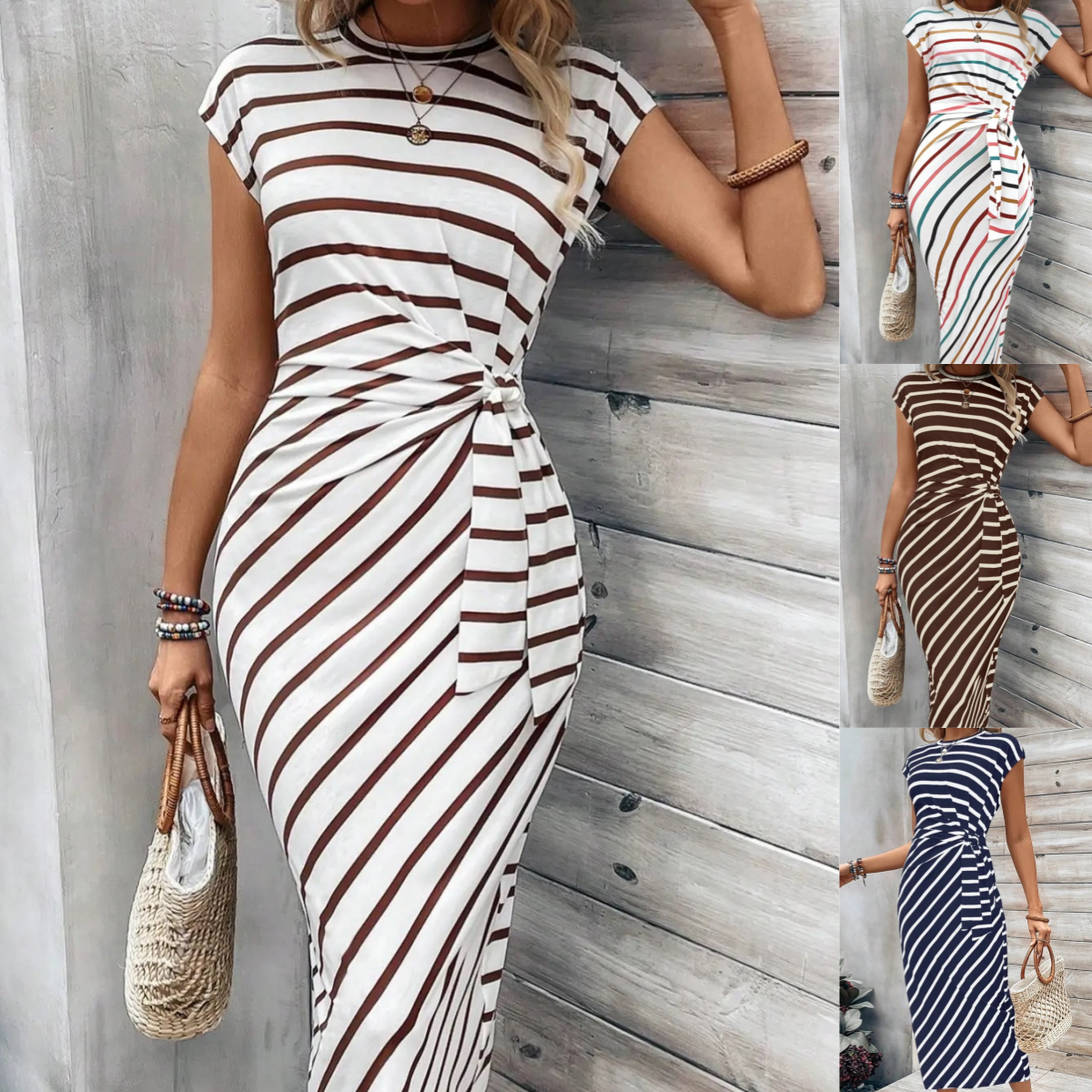 💃Women's Striped Tie Waist Dress