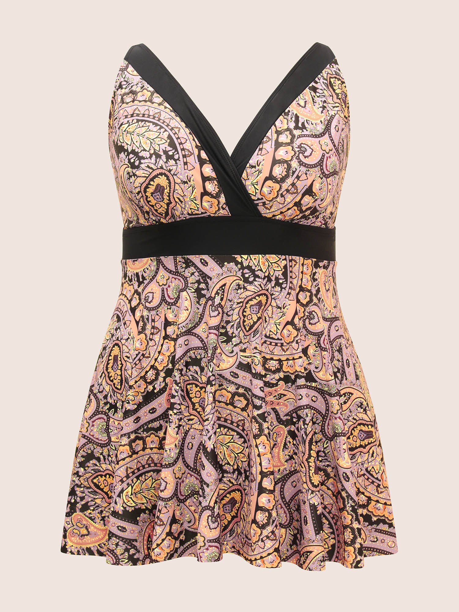 Paisley Print Wrap Contrast Trim Swim Dress