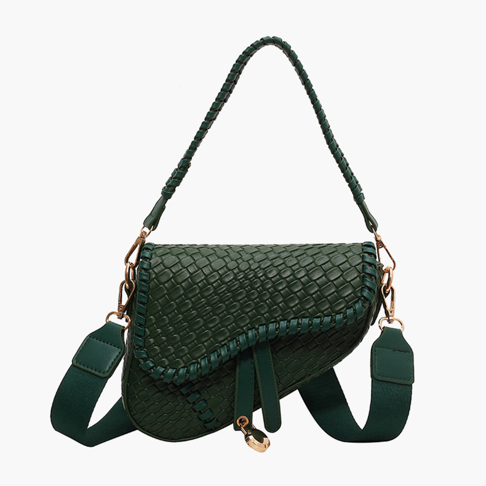 Woven Retro  Saddle Messenger Shoulder Bag