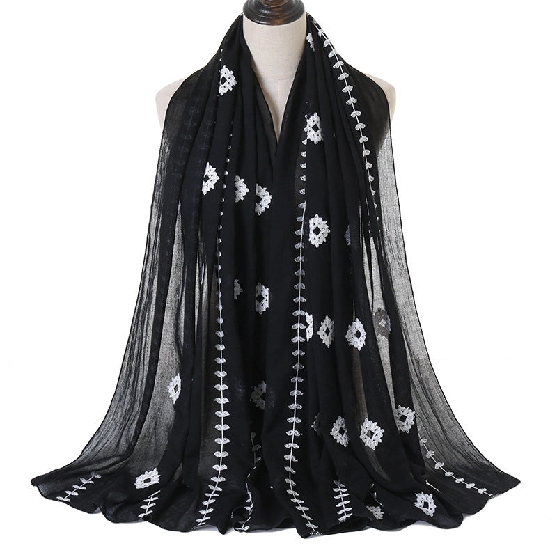 Women's Basic Retro Classic Style Flower Cotton Scarf