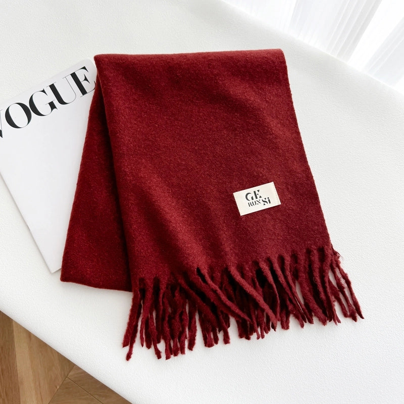 Women's Minimalist Solid Color Imitation Cashmere Tassel Scarf