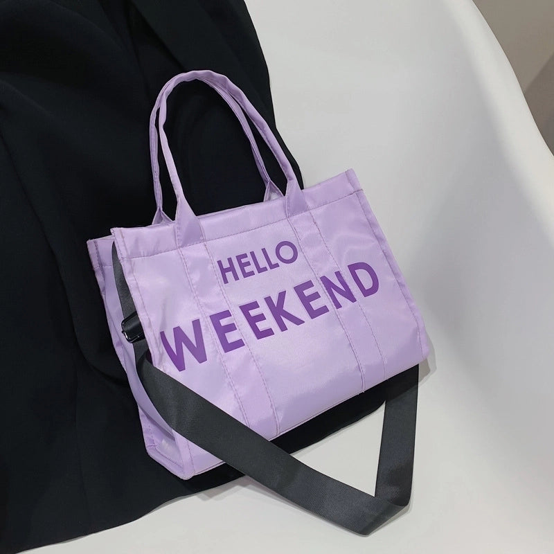 Women's Large All Seasons Nylon Letter Streetwear Square Zipper Tote Bag