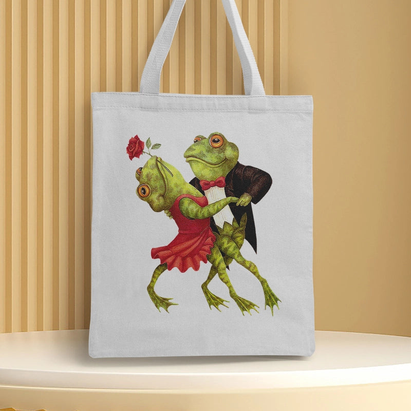 Women's Medium Canvas Frog Basic Classic Style Square Open Canvas Bag