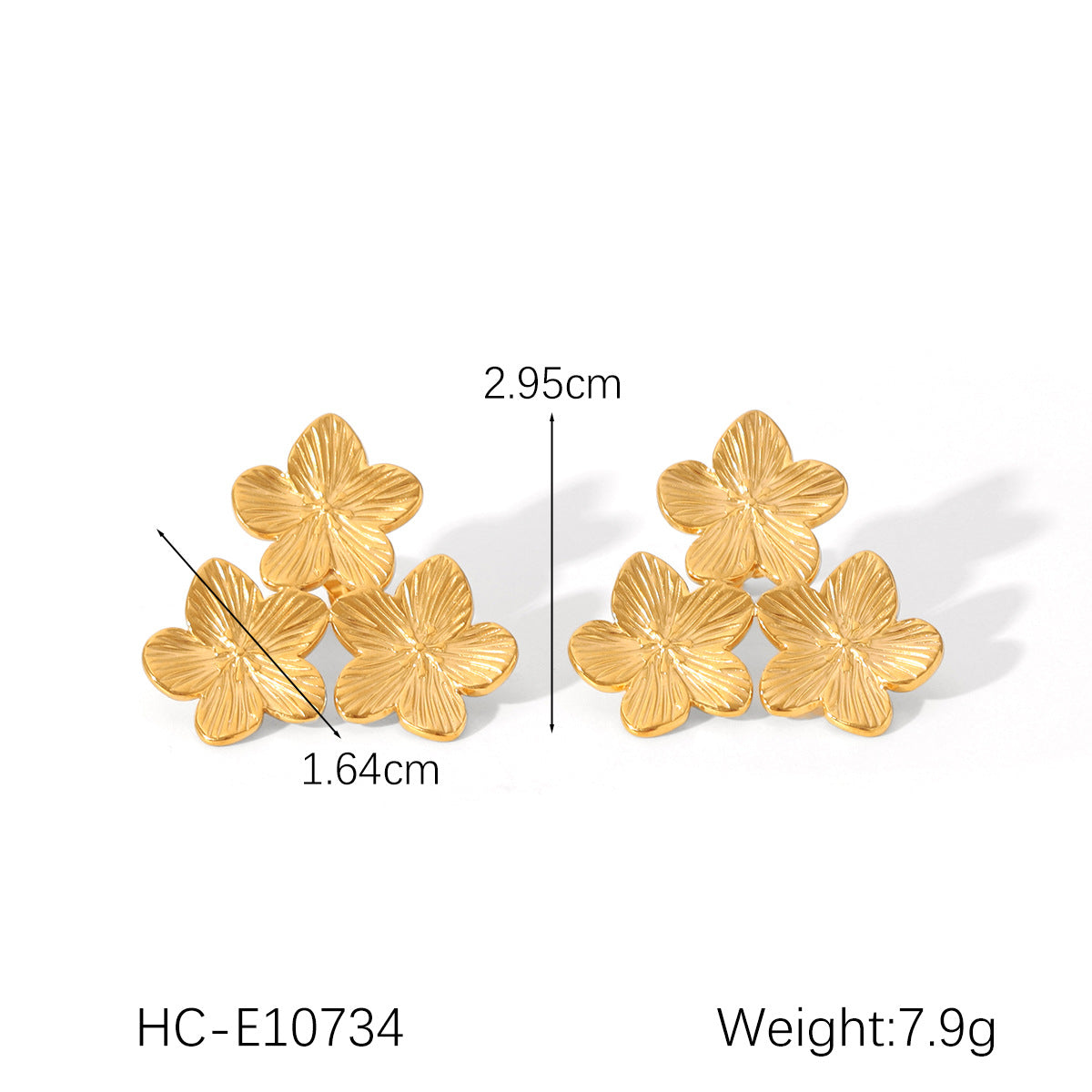 18K Gold Three Flowers Stainless Steel Earrings Female Niche Design Flower Titanium Steel Earrings