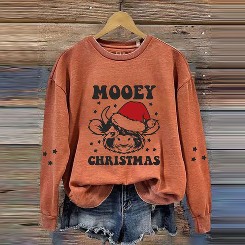 Christmas Cow Casual Long Sleeve Sweatshirt