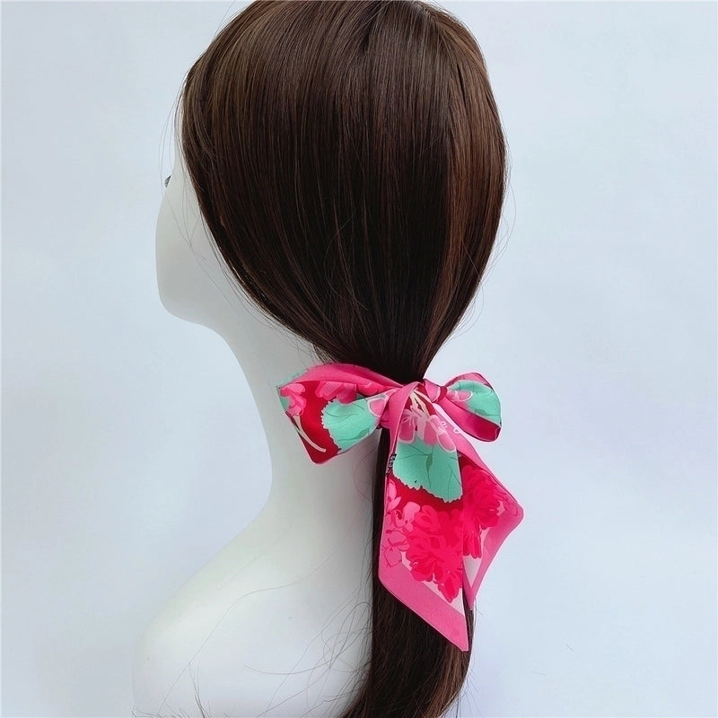 Spring New Floral Ladies Streamer Tied Bag Handle Ribbon Headband Scarf