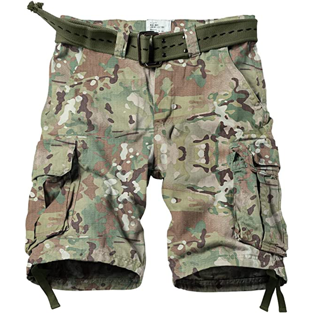 7-pack Men's Cargo Shorts Relaxed Fit Camo Short Outdoor Multi-Pocket Cotton Work Casual Shorts with Belt