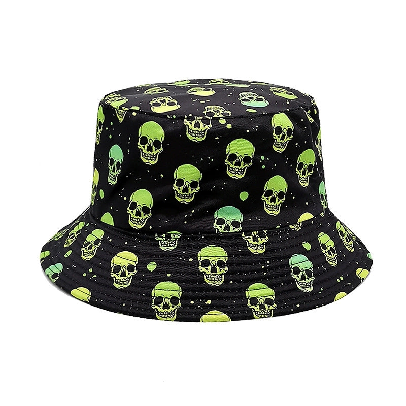 Unisex Gothic Streetwear Cool Style Skull Printing Flat Eaves Bucket Hat