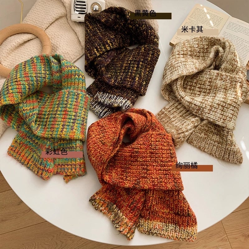 Wool Knitted Scarf Women's Winter Long  Thickened Warm Scarf New High-end Sense Student Couple