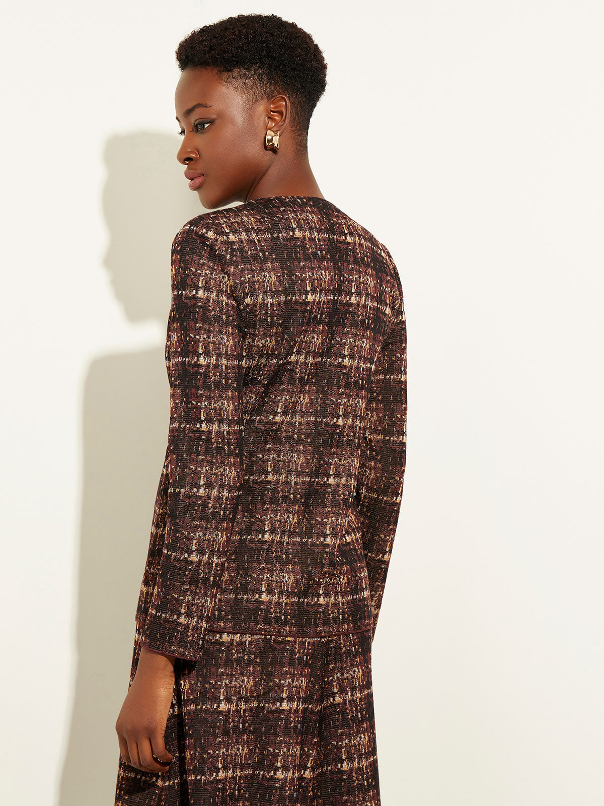 Plaid Button-Front Knit Jacket