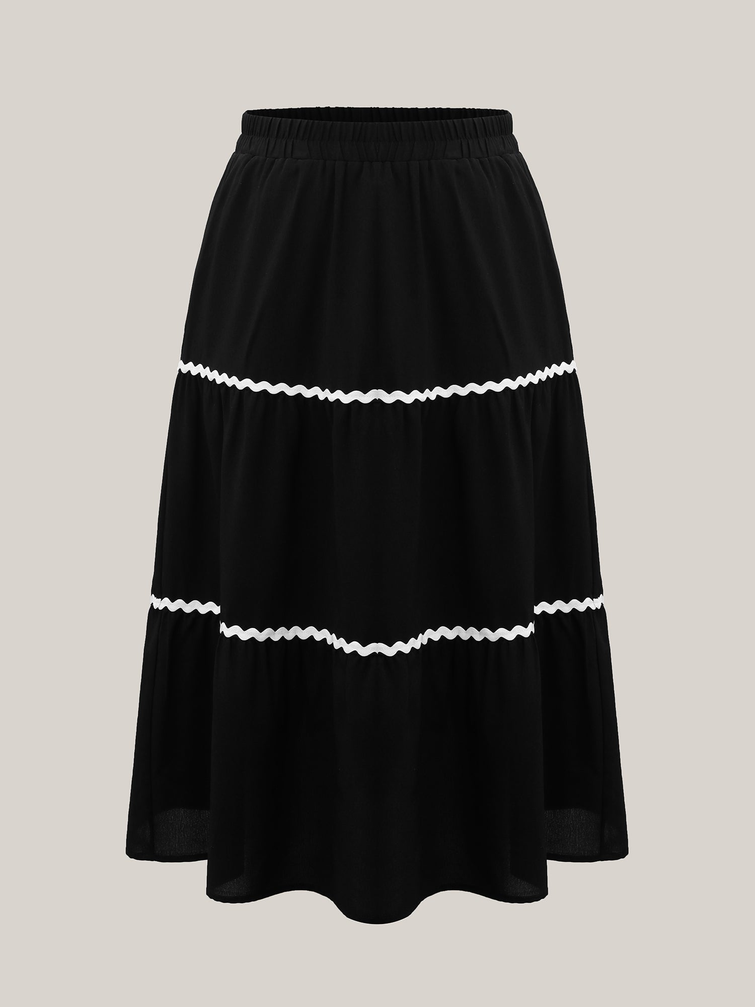 Wavy Lace Trim Tiered Maxi Skirt