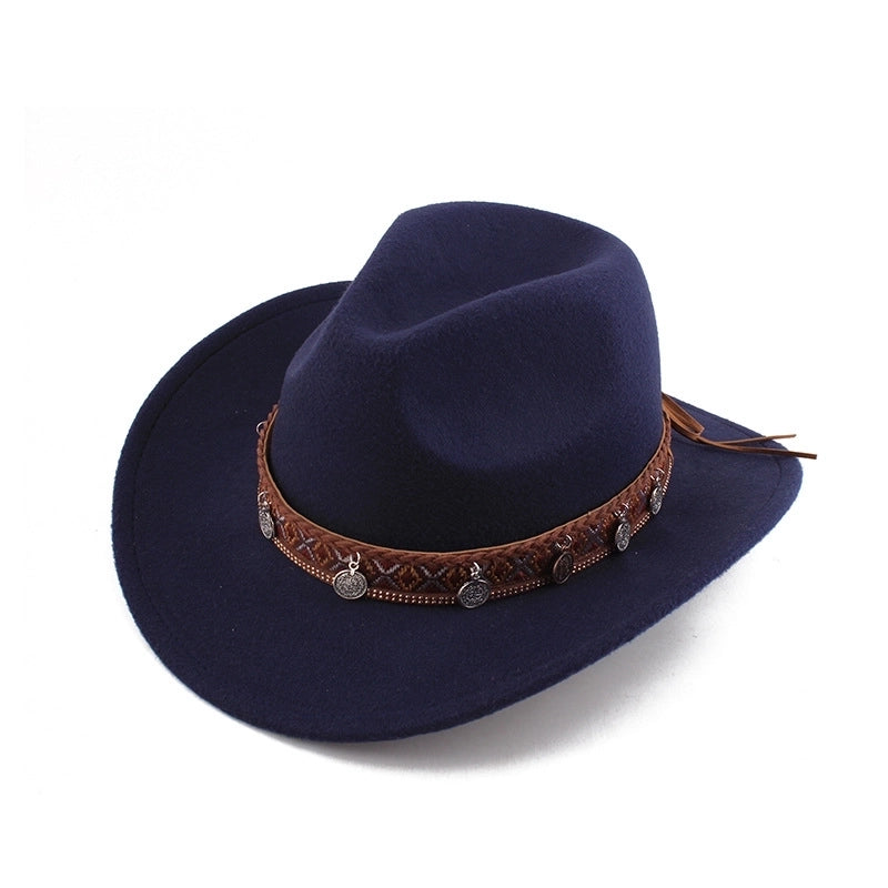 Ethnic Style Topper Hat Western Cowboy Hat Tibetan Tibetan Performance Hat Woolen Hat Central Retro Woolen Hat