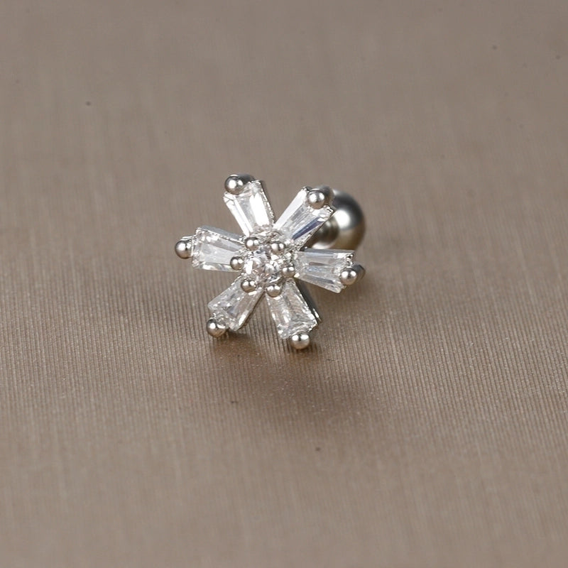 1 Piece Sweet Minimalist Flower Plating Inlay Titanium Steel Zircon Ear Studs