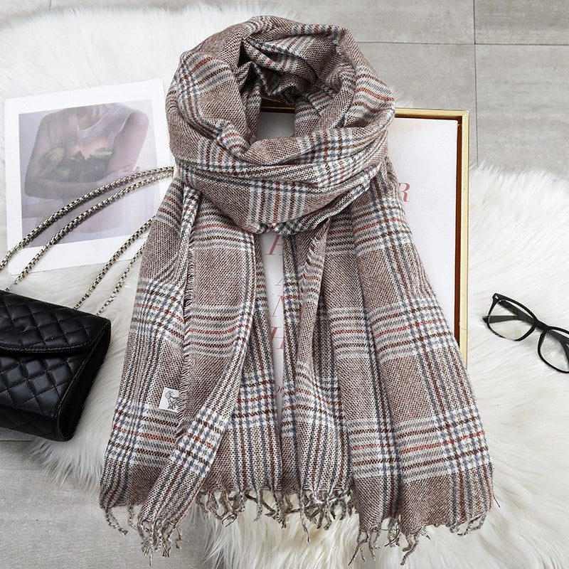 Women's Casual Minimalist Lattice Imitation Cashmere Tassel Scarf