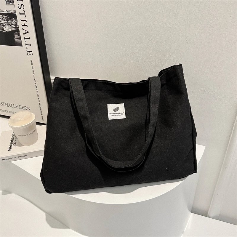 Women's Canvas Solid Color Basic Square Zipper Shoulder Bag