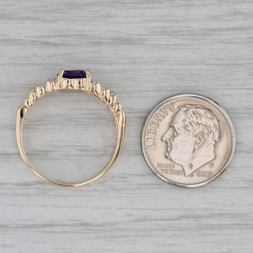 0.57ct Amethyst Heart Diamond Ring 10k Yellow Gold Size 7.5